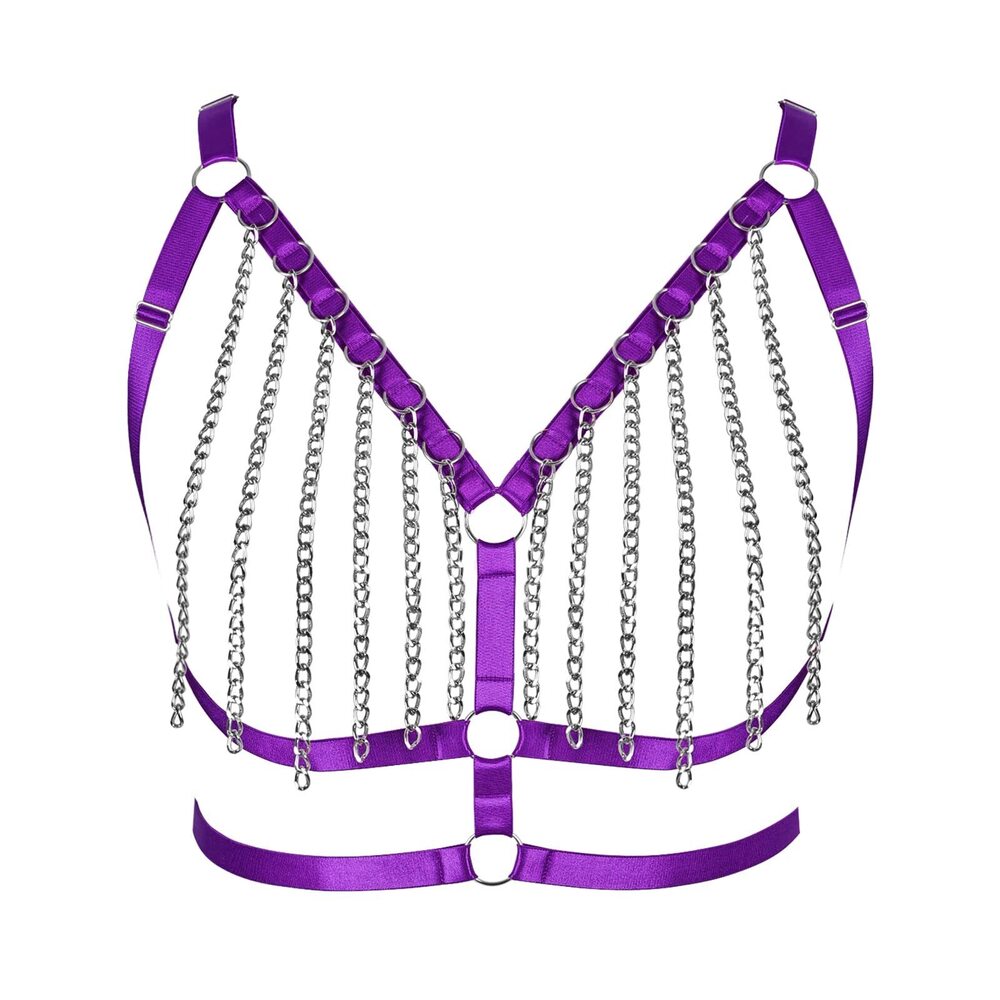 6470 Body Harness Bra Plus Size Metal Chain Hollow Bra Punk Gothic